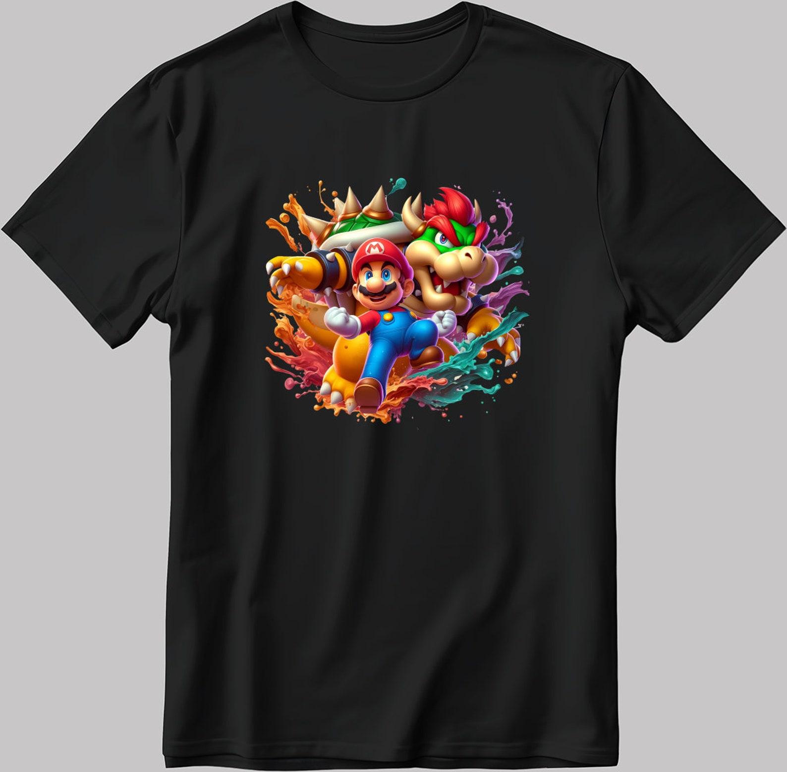 Мужская / Женская футболка с коротким рукавом Бело-черная с персонажами Super Mario N206 S