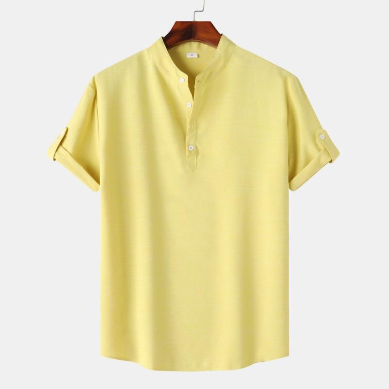 Men's Shirt Spring Autumn Men's Solid Color Standing Collar Short Sleeved Shirt Men's Slim Fit Inch Shirt Men's Clothing