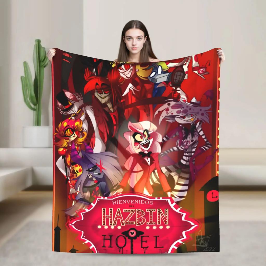 Warm Blanket Picnic Alastor Game VOX H-Hazbin Hotel Throw Blanket Flannel Bedspread For Couch Bed Fluffy Sofa Bed Cover