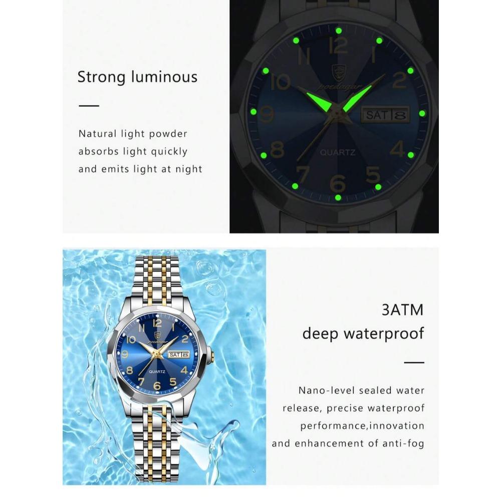 POEDAGAR Montre-bracelet étanche lumineuse à date en acier inoxydable pour femme, Montres tendance pour dames, Cadeaux pour femmes