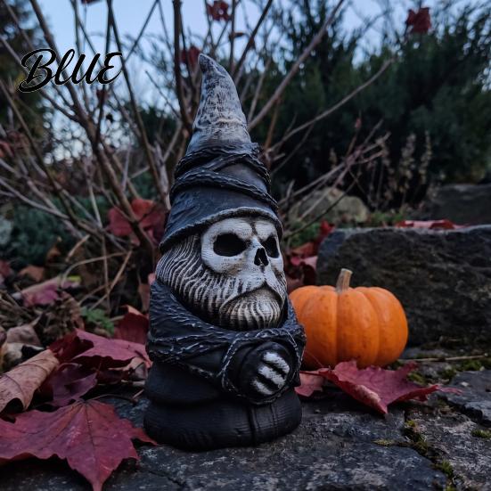 Unique Retro Room Accents 3D Printed Gothic Skull Gnome Ornament, Halloween Spooky Desktop Display Statues Figurine for and Garden Decoration,