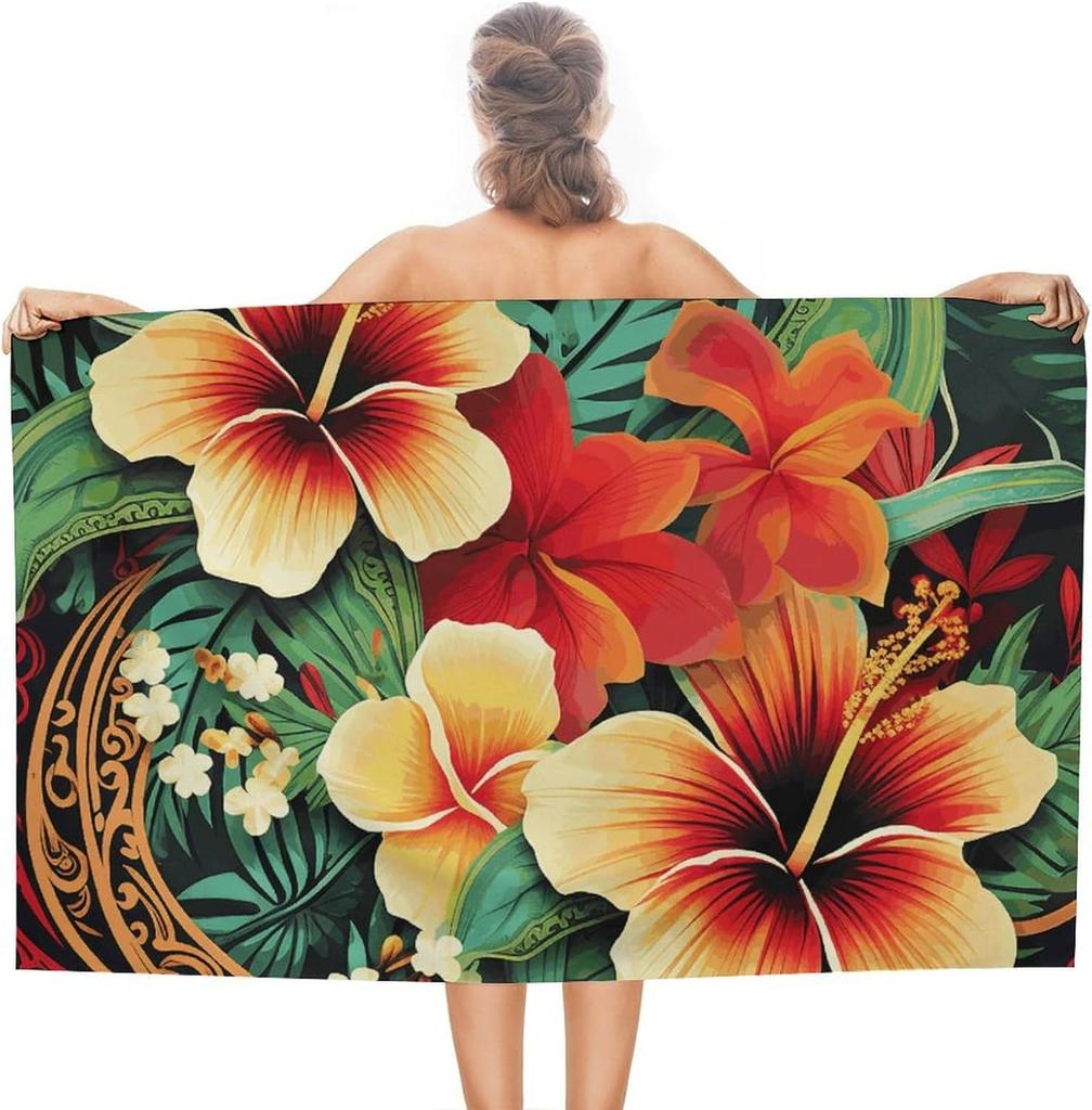 Deer Birds with Flowers Beach Towel Oversized Beach Blanket Waterproof Sandproof Pool Towels Quick Drying Outdoor Travel Towel