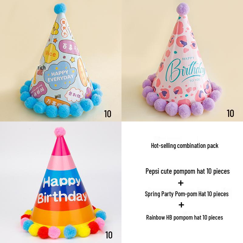 Creative Birthday Cake Pom-Pom Party Hat for Kids & Adults