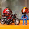 Motorradhelm Q-Version Simulierte Fahrerpuppe Actionfigur Modell Schreibtischornament Motorradspielzeug Cooles Legierungs-Kinderspielzeug