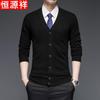Hengyuanxiang Men's Pure Wool V-Neck Cardigan Sweater