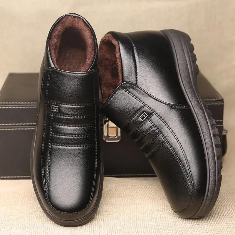 2026 Men Winter Autumn Leather Boots With Fur Winter Men Ankle Boots Business Casual Man Snow Boots Work Shoes