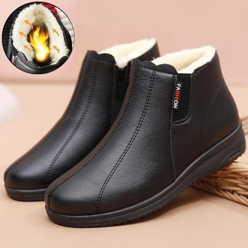 Women Winter Short Boots Warm Faux Fur Lined Snow Boots Waterproof Leather Ankle Boots