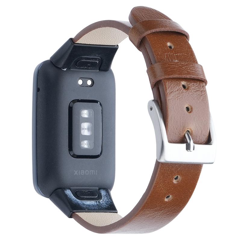 

For Xiaomi Mi Band 7 Pro Genuine Cow Leather Watch Strap Adjustable Wristband Brown
