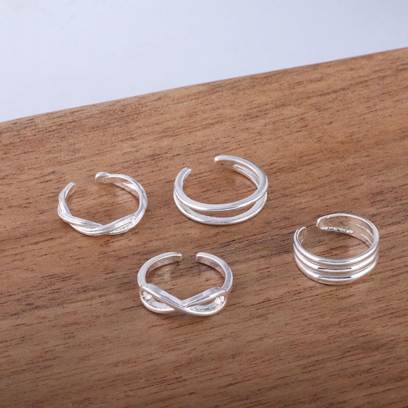 Set of 4 Beach Foot Jewelry Adjustable Toe Rings for Women Girls Vacation Essential Alloy Comfortable Daily Wear