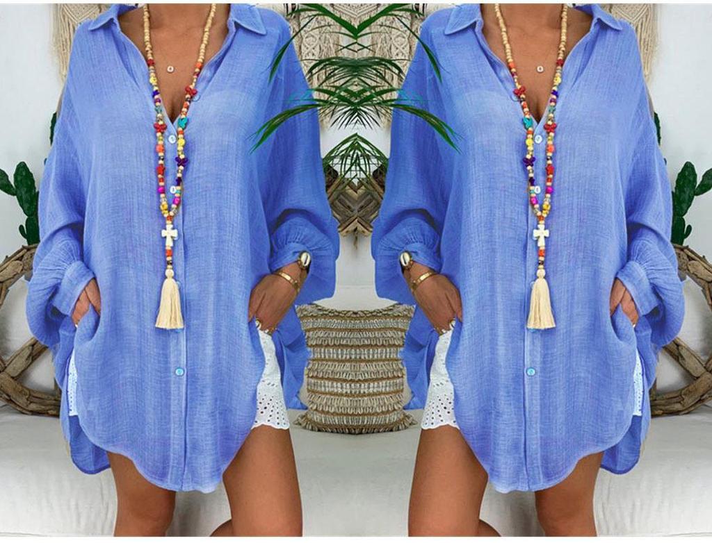 Plus Size Women's Cotton & Linen Long Sleeve Casual Button-Up Shirt