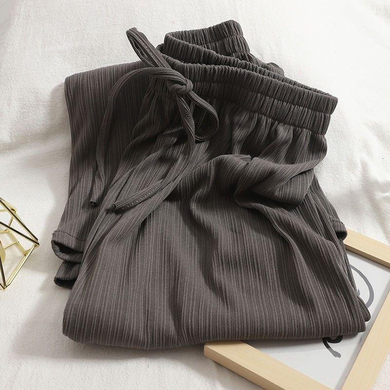 Plus Size Women's Ice Silk Wide-Leg Pants - Summer Thin, Loose, Drape, Slimming, Straight-Cut, Casual.