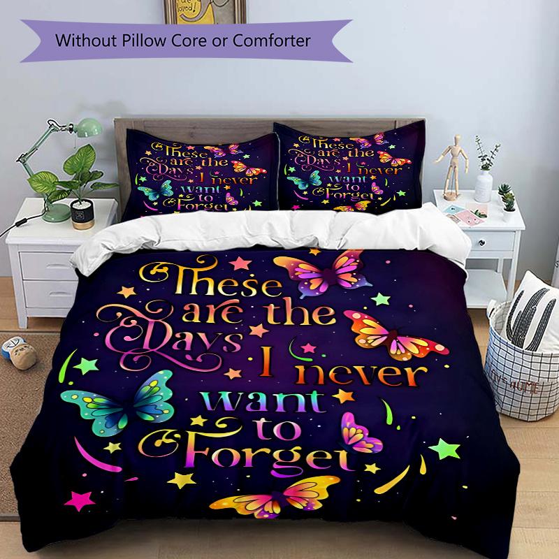 3-teiliges Buntes Schmetterlings-Ideen-Patchwork-Set Cartoon-Thema Bett-Patchwork-Set Süßes Charakter-Schlafzimmer-Dekoration Bett-Patchwork-Set Vier Jahreszeiten (1 Decke + 2 Kissen
