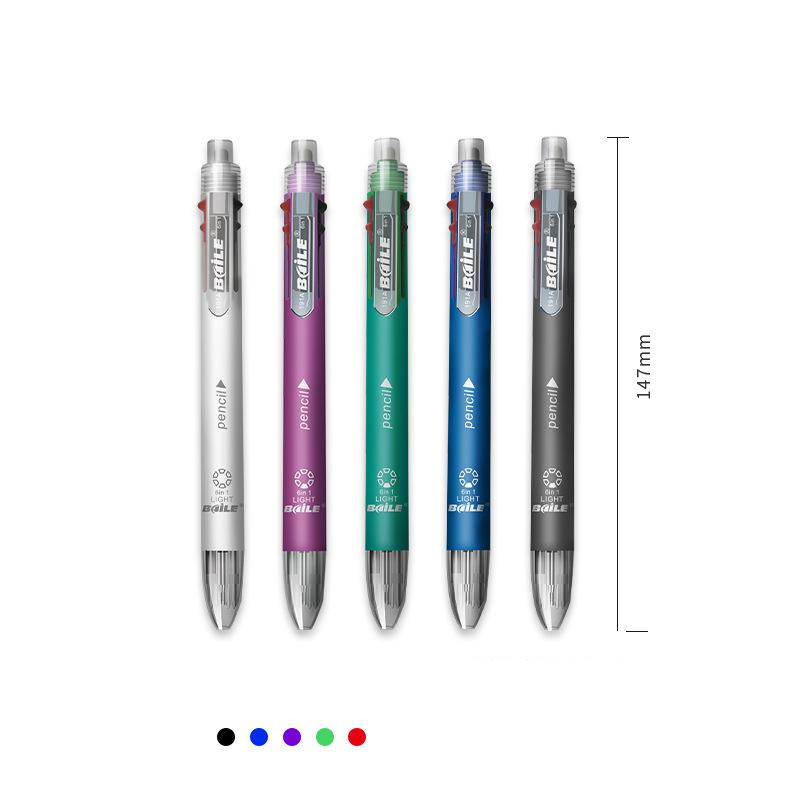 6 in 1 Colored Ballpoint Pen 5 Colors and 1 Mechanical Pencil Multifunctional