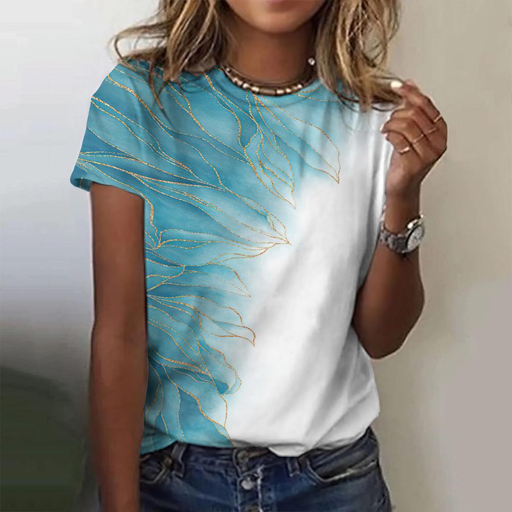 Fashion Print Top Women Short Sleeved Streetwear Summer Tee Women'S Fashion Casual O Neck T Shirts Oversized Female Clothing