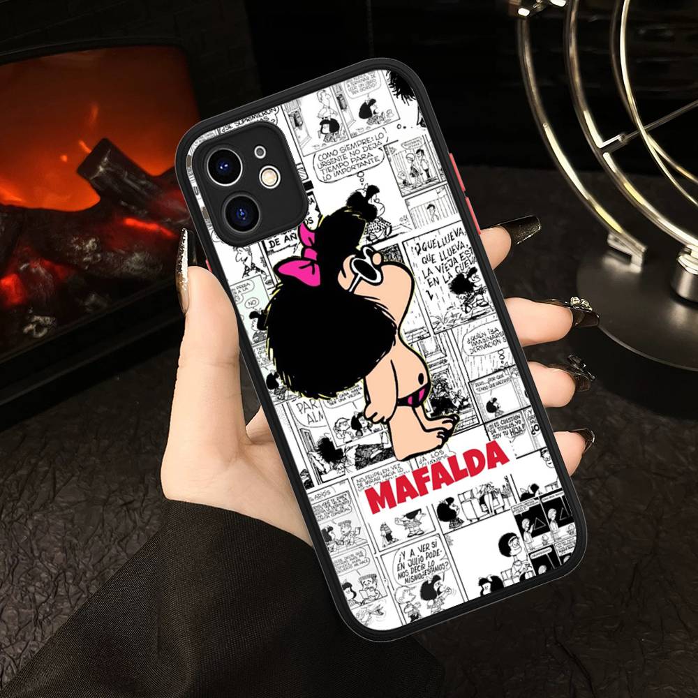 Popular Cartoon M-Mafalda Phone Cases For IPhone 16 15 14 Plus 13 12 11 Pro Max Matte Oft Bumper Phone Cover