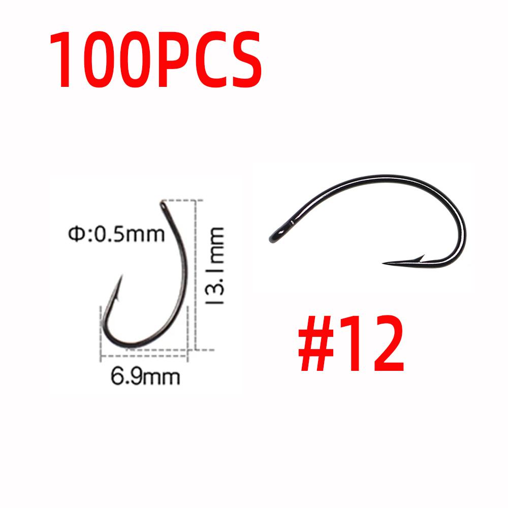 

#8~#16 100 шт. изогнутый крючок для вязания мушек, нимф, личинок, куколок, креветок, бокоплавов, рыболовные крючки