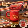 Disney Lightning McQueen Stainless Steel Cup with Handle and Lid Beverage Coffee Cup with Scale Classic Car McQueen Pattern Design