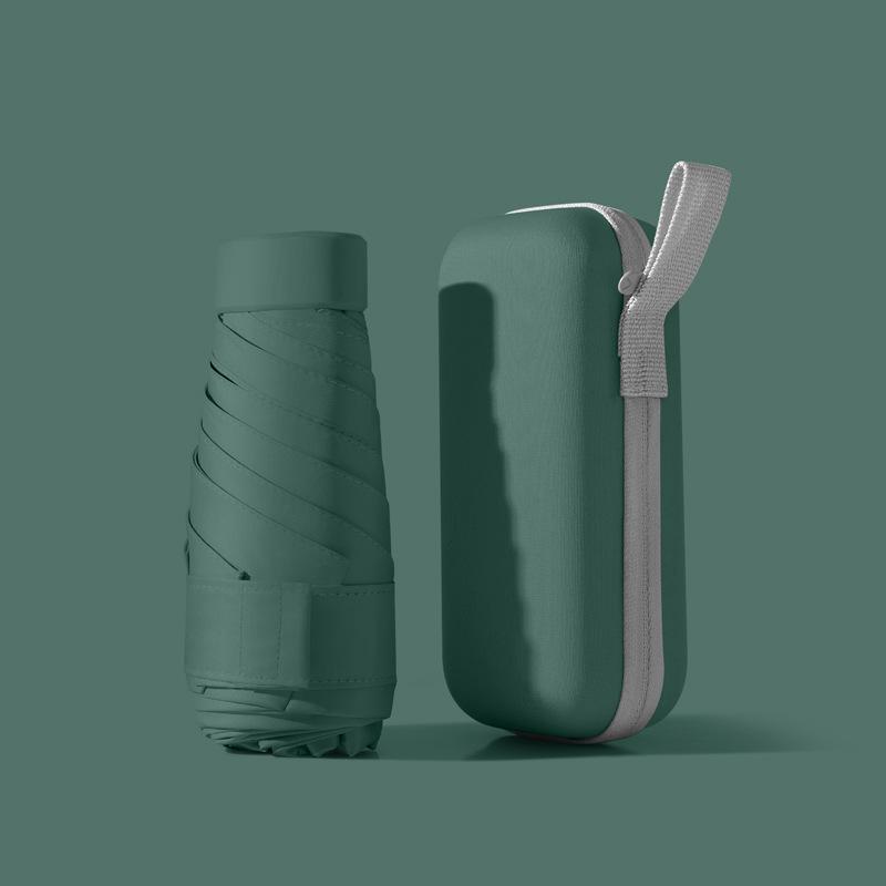 Compact Five-Fold Umbrella: Portable Pocket Sun Capsule with Black Glue Sunscreen, Ultra-Light for Sun and Rain.