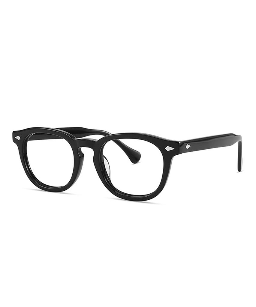 Meleusibaendeu [Blue Light Blocking] Round Horn-Rimmed Black Glasses Db6203