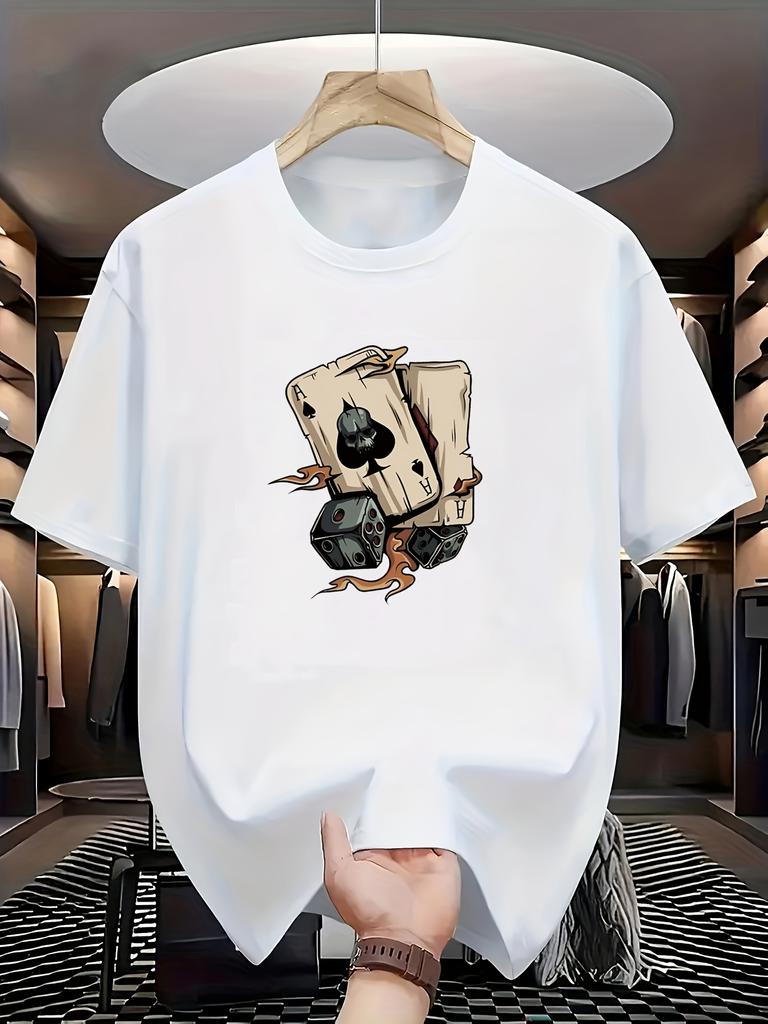 Poker Spades Pattern Printed T-shirt for Men Casual O Neck Short Sleeved Tops Unisex Cotton T Shirts Summer Street Men's Tees