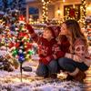 Decorative Christmas Lawn Stakes Solar Tree Stake Light, LED Lighted Artificial with Bow Star Party Supplies Bell Ball, IP65 Waterproof Garden