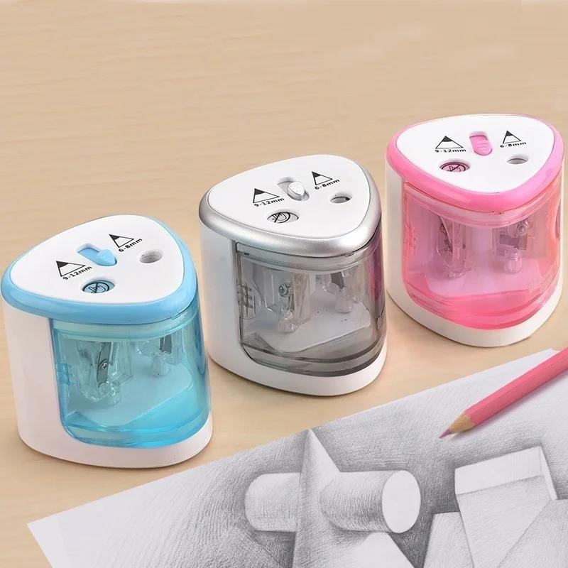Elektrické strúhadlo na ceruzky na batérie s 2 otvormi 6-8 mm a 9-12 mm, automatické zastavenie, školské potreby pre študentov