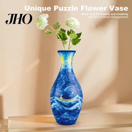 Handgefertigte Puzzle-Vase 3D-Puzzle DIY Blumenburg Meereswelle Boot Druck Florale Pflanzen Halter Behälter Kinder Lern-Bauspielzeug