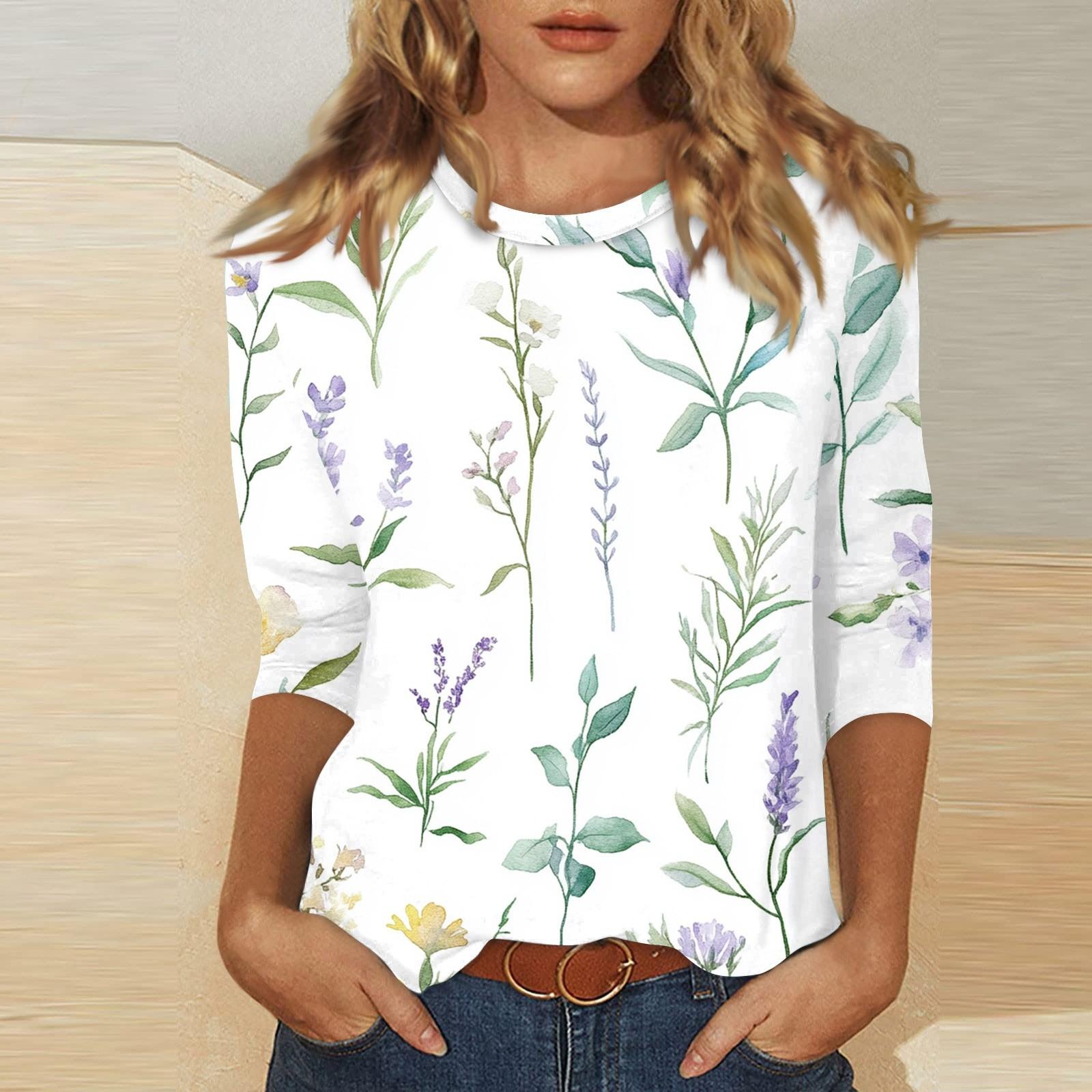 

Женский топ с принтом и круглым вырезом, рукавом 3/4 XL белый