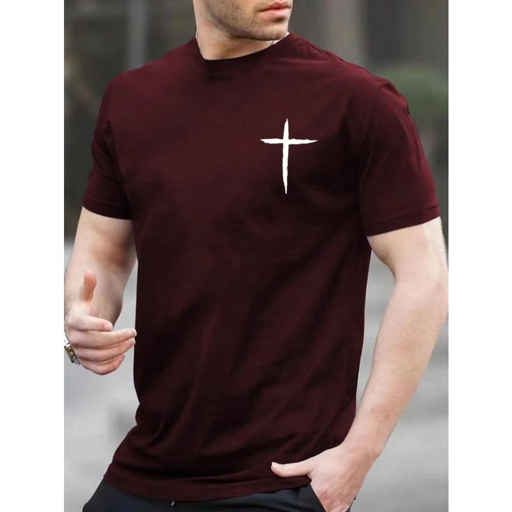 Simplicity Handwriting Cross Print Clothes Men Loose Oversized T-Shirt Summer Cotton Loose Short Sleeve Casual T-Shirts Tee