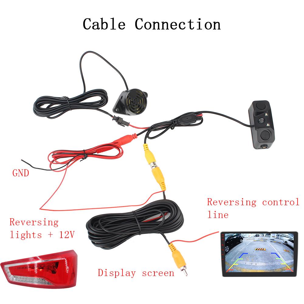 Car Accessories High Definition LED Light Waterproof DC 12V Rear View Camera Reversing Radar Sensor Detector Universal 3 In 1 Night Vision Mini Alarm