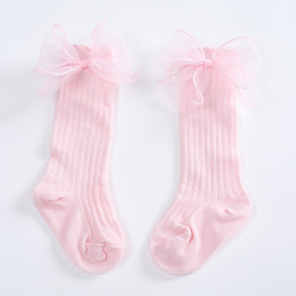 Neugeborene Baby Mädchen Socken Säugling Kinder Kniehohe Rüschensocken Kleinkinder Mädchen Große Schleife Baumwolle Spitze Babysocke Kinderkleidung für 0-3J