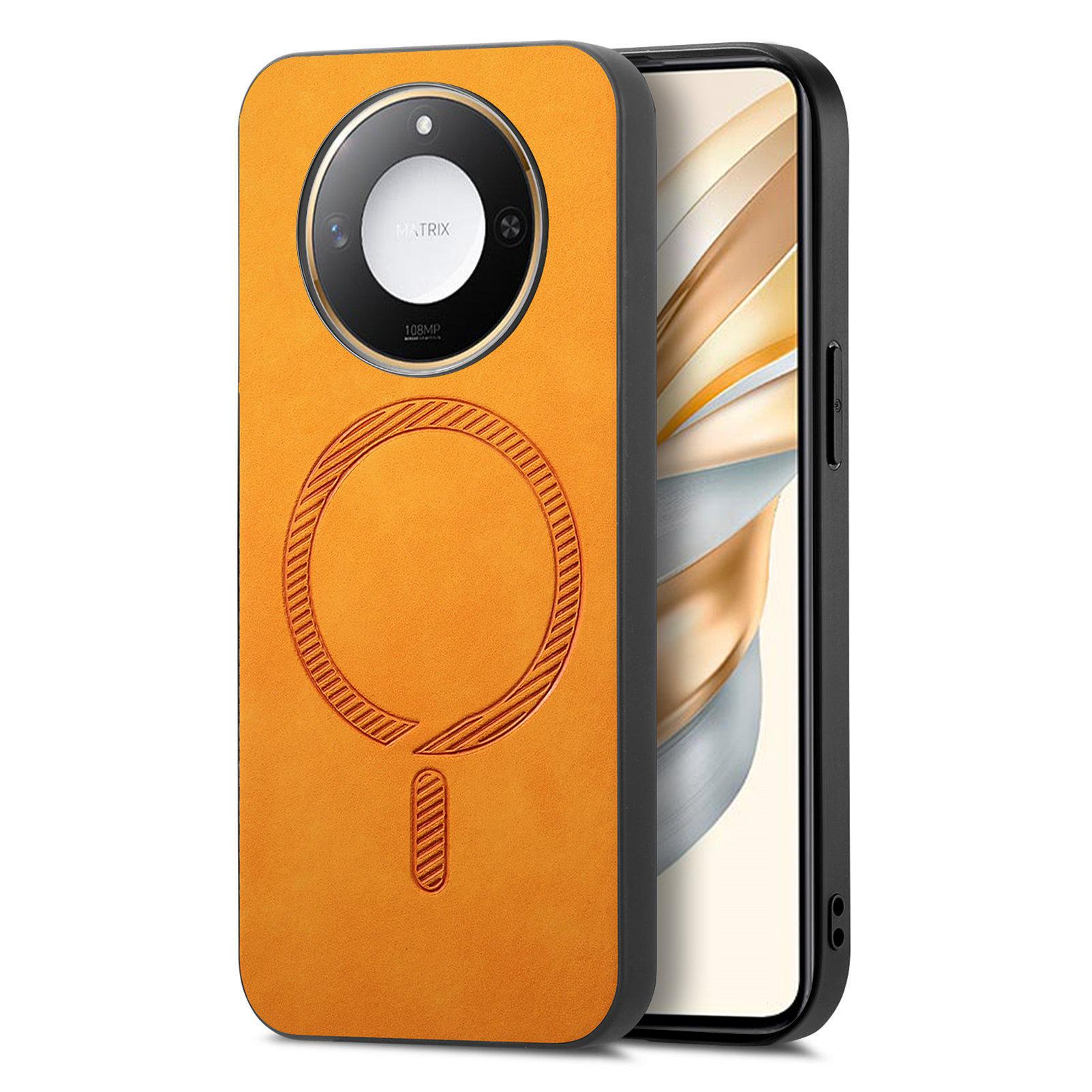 

For Honor X60 5G Leather Back Case Compatible with MagSafe Skin-touch Phone Cover Yellow