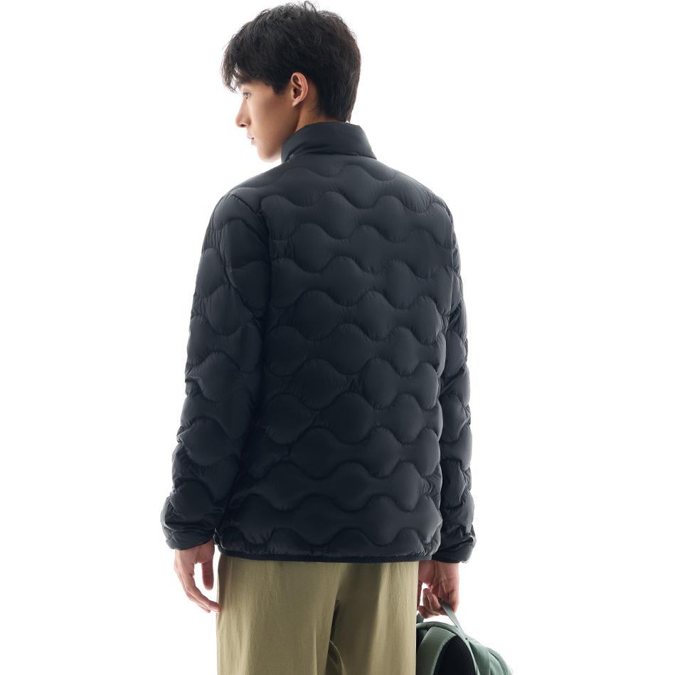 Anta Outdoor Series Solid Color Stand Collar Zipper Long Sleeve Down Jacket Men Outerwear Basic-Black 952446901-1