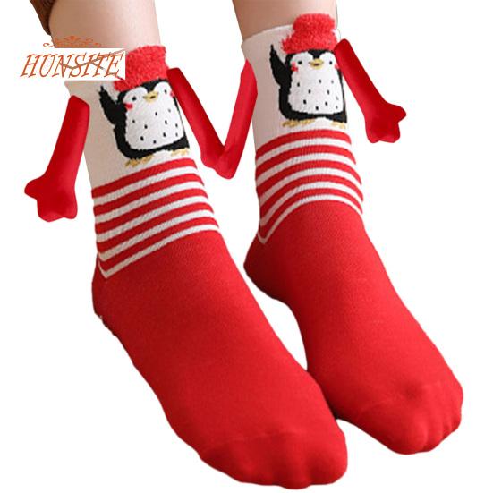 

1 пара рождественских носков, соединяющих пары носков, магнитная присоска, полосатый принт снежинки, забавные носки, держащиеся за руки, милые носки средней длины G