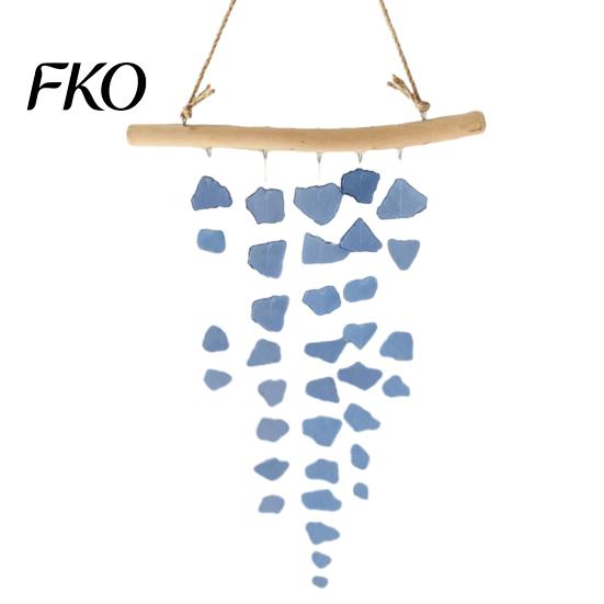 Nautical Wind Chime Sea Glass Chime, Handmade Driftwood Coastal Window Hanging Decor for Home Beach House Natural