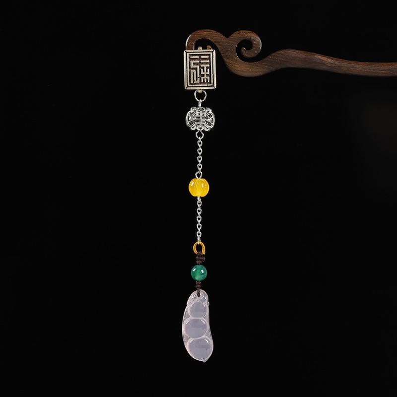 Original Natural Chalcedony Ping An Fudou Cheongsam Press Pendant Women's Retro Medium Fringe Pendant Hanfu Brooch