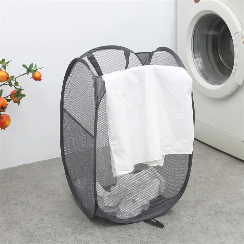 Folding Laundry Basket with Handle Clothes Toy Storage Basket Hollow Mesh Breathable Household Laundry Hamper Sundries Organizer