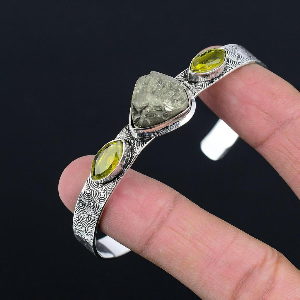 Geburtstagsgeschenk für sie Natürlicher Pyrit Druzy Edelstein Armreif Verstellbar 925 Silber