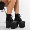 Gdgydh Damenstiefel Goth Spinnennetz Bestickte Schuhe Hoher Absatz Stiefeletten Hohe Plateauschuhe Qualität Mode Punk Klobige Absätze Reißverschluss