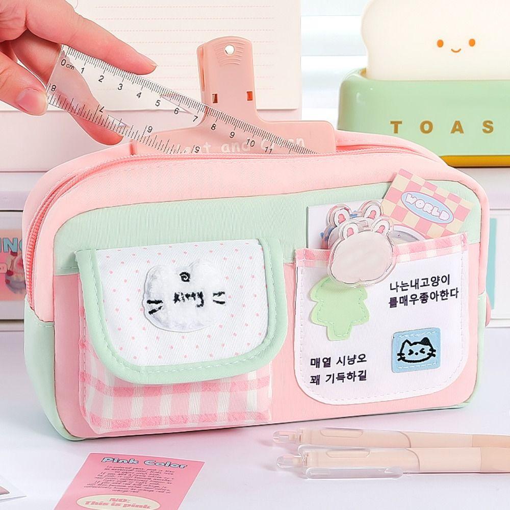 Cute Kitten Pencil Case Color-blocking Stationery Pouch Multi-functional Pen Bag  School Supplies