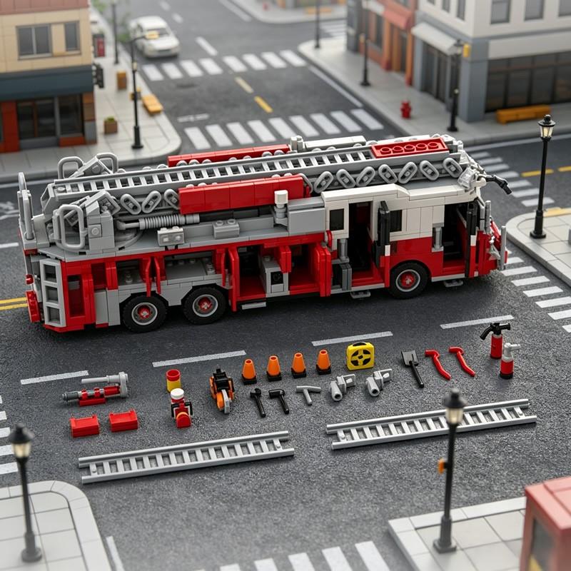 New York Urban Fire Truck Building Blocks City Rescue Vehicle Model Bricks DIY Assembly Collectible Decor Toy Gift