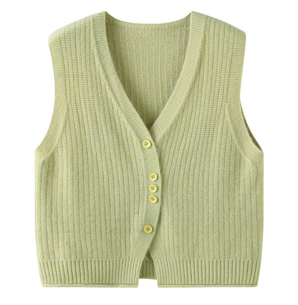 Designer Button Vest Knit V Neck Waistcoat Women Spring Cardigan Sweater Top