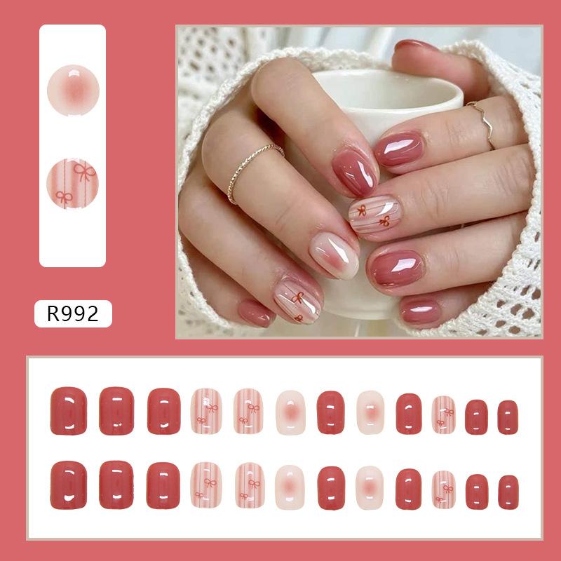Soft Pink Atmospheric Blush Bow Press-On Nails, Elegant Skin-Whitening Versatile False Nails, Removable Nail Art for Women, 24 Pcs