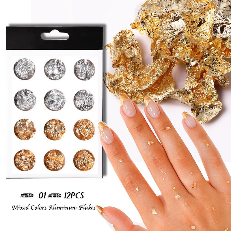 Nail Art Ultra Thin Gold Silver Tin Foil 12 Grid Nail Art Gold Silver Foil Color Tin Foil Set