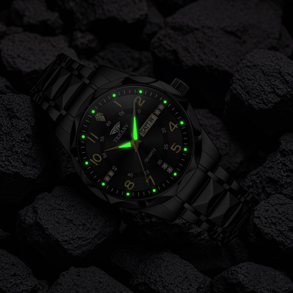 Rhombus Ladies Dual Calendar Waterproof Luminous Wristwatch with Solid Strap - Fashionable Gift for Women