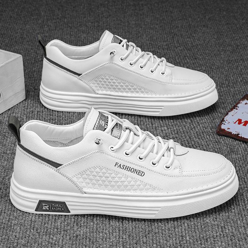 Fashion Summer PU Leather White Shoes Breathable Outdoor Sneakers Men Shoes Handmade Leather Shoes Casual Shoe Walking Shoes Men