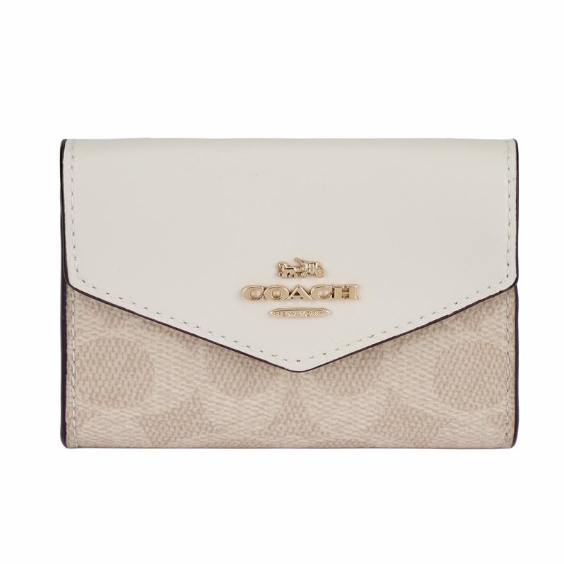 COACH Flap Card Case 10 Brand Logo Coated Canvas Card Case Mini Women s Chalk White белый