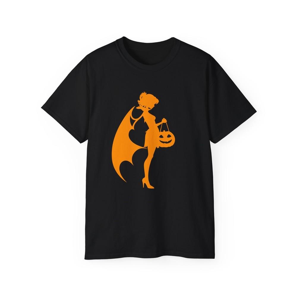 Pretty Female Vampire T-Shirt For Men  Women Halloween Orange Cute Witchy Tee Unisex T-Shirt S