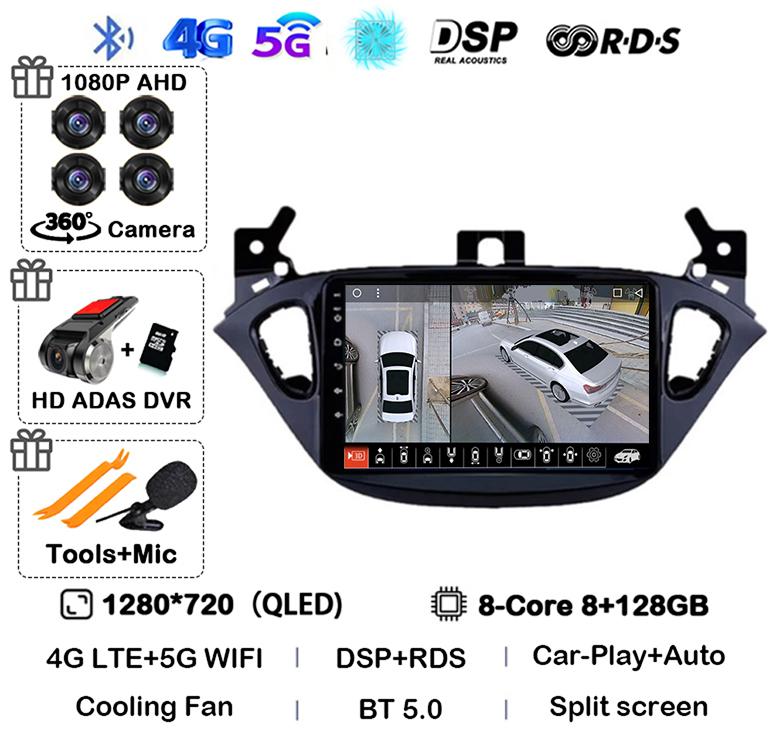 Android 14 Carplay Auto WIFI+4G For Opel Corsa E 2015-2019 For Opel Adam 2013-2016 Car Radio GPS Multimedia Video Player Stereo