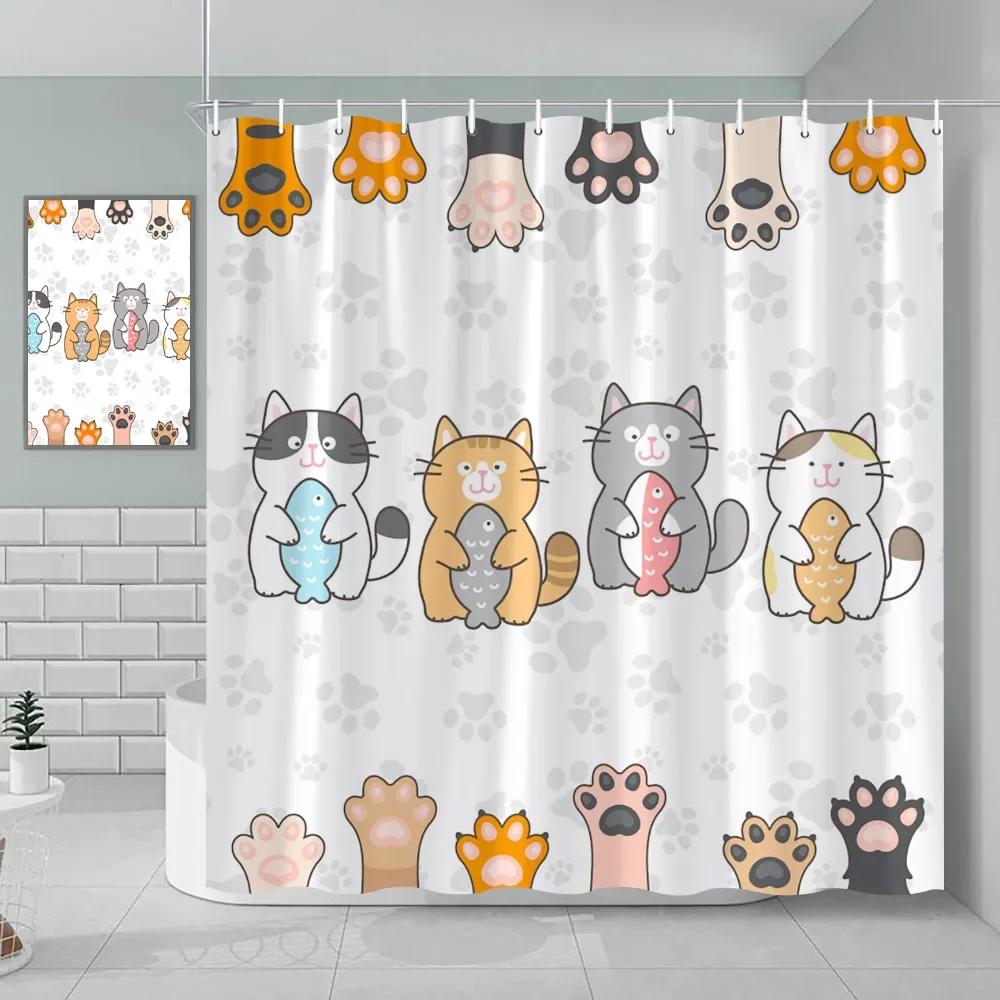 Legrační kočičí sprchový závěs Roztomilý kreslený lev Dinosaurus Zvířecí vana Zástěna Vodotěsné polyesterové závěsy pro děti Toaleta Koupelna